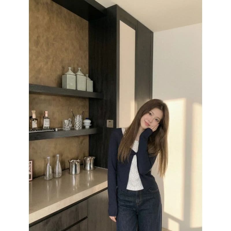 한 부서 달콤함 꽃무늬 페이크 레이어드 긴팔 티셔츠 여성 봄 가을 디자인 센스 슬림해 보이는 맨위 이미지 4