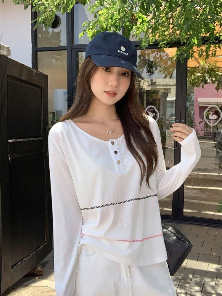 원본 원단 얇은 스타일 미니멀리즘 라인 느긋한 바람 자외선 차단 블라우스 티셔츠 여성 가을 루즈핏 슬림해 보이는 다용도 맨위 상세 이미지 2