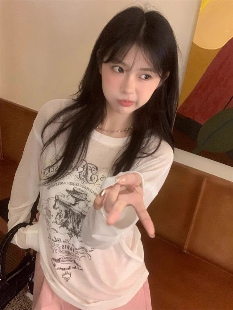 종이 사람들 디자인 센스 느긋한 루즈핏 자외선 차단 의류 2024 년 여름 새로운 에어컨 블라우스 긴팔 티셔츠 맨위 상세 이미지 3