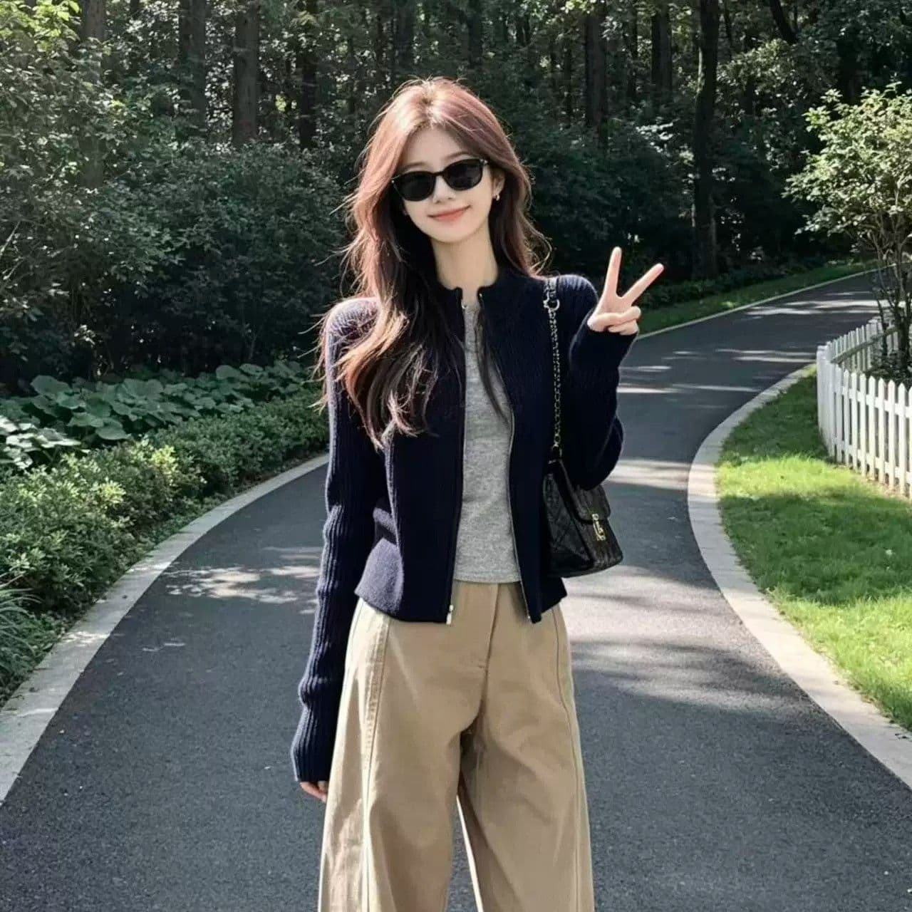 2026 새로운 해군 지퍼 니트 오픈 가디건 여성 코트 가을 겨울 스웨터 몸매 가꾸기 이른 가을 chic 한 첨부 된 의류 이미지 4