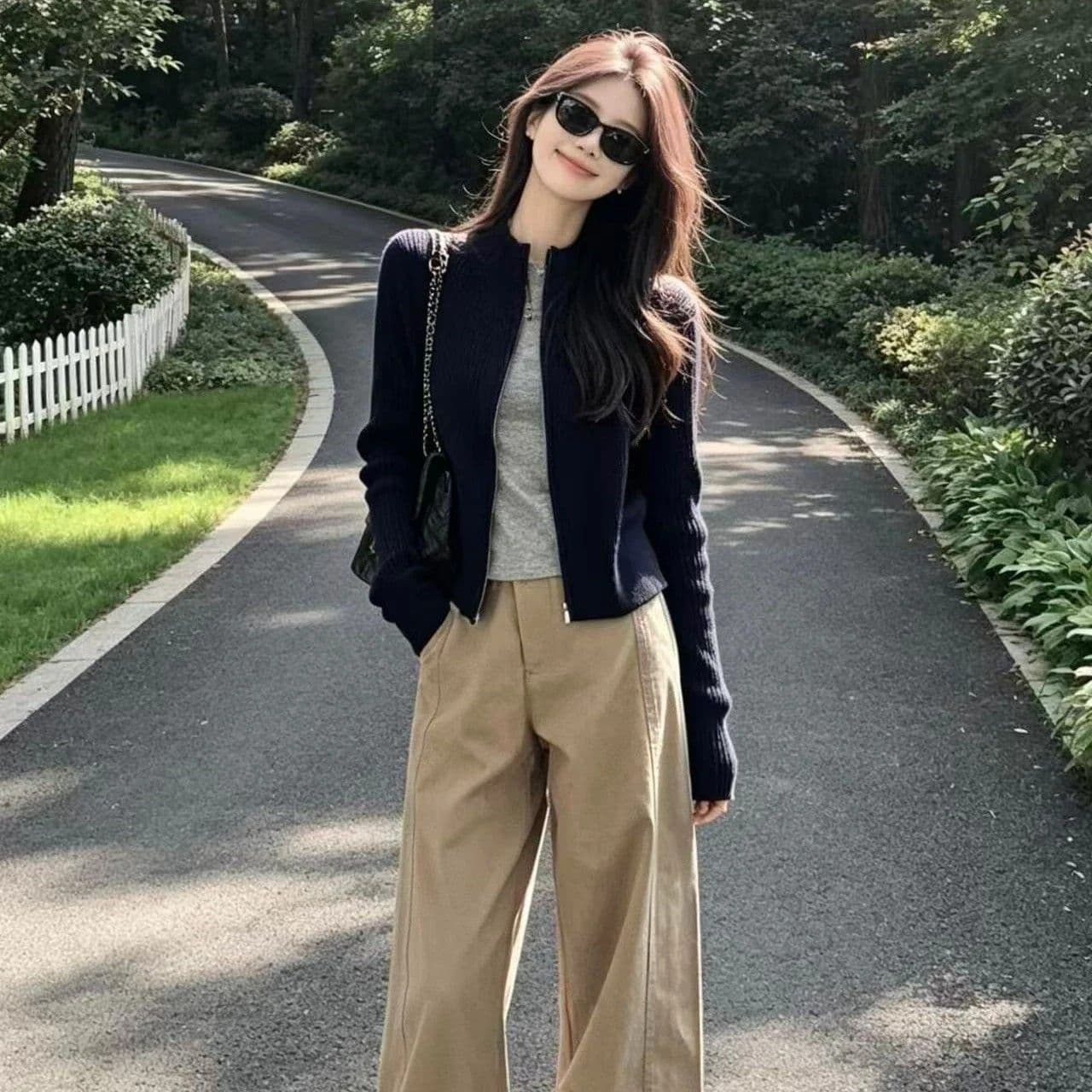 2026 새로운 해군 지퍼 니트 오픈 가디건 여성 코트 가을 겨울 스웨터 몸매 가꾸기 이른 가을 chic 한 첨부 된 의류 이미지 2