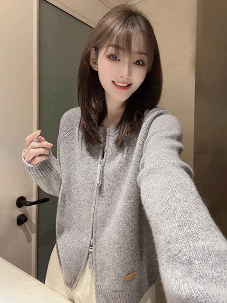 이른 가을 더블 지퍼 빨간색 스웨터 니트 스웨터 여성 2026 새로운 가을 겨울철 카디건 코트 외국 가스 루즈핏 맨위 상세 이미지 6