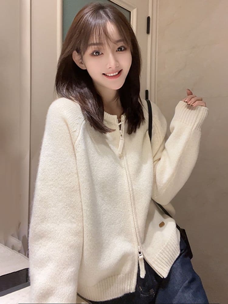 이른 가을 더블 지퍼 빨간색 스웨터 니트 스웨터 여성 2026 새로운 가을 겨울철 카디건 코트 외국 가스 루즈핏 맨위 상세 이미지 7
