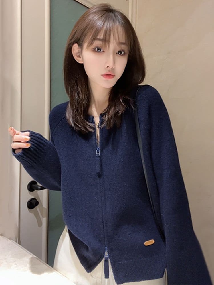 이른 가을 더블 지퍼 빨간색 스웨터 니트 스웨터 여성 2026 새로운 가을 겨울철 카디건 코트 외국 가스 루즈핏 맨위 상세 이미지 8