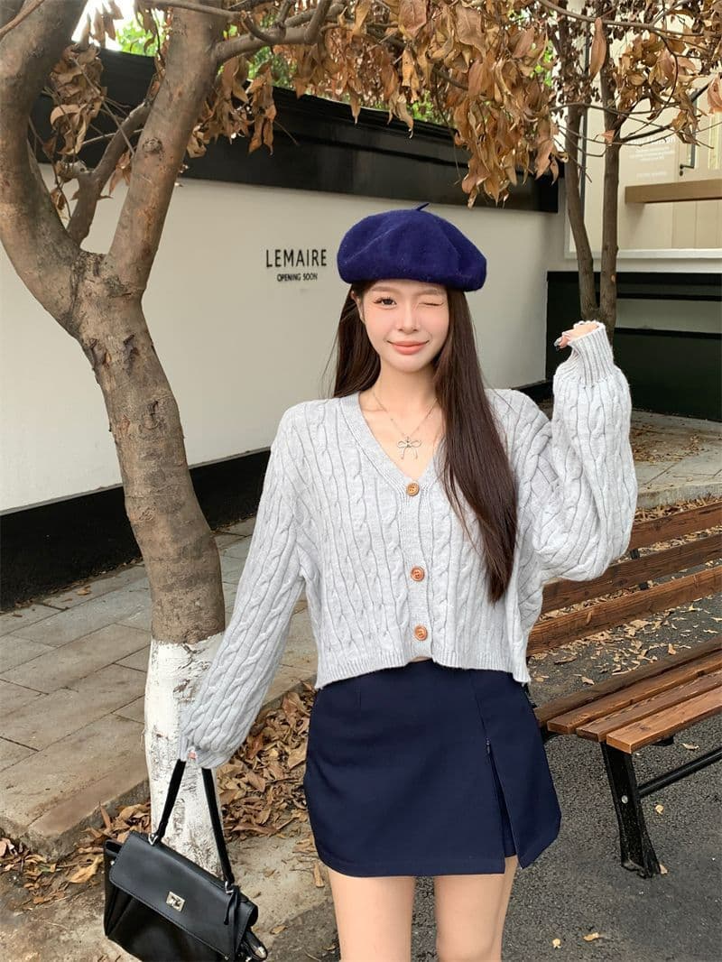 항구 바람 레트로 V넥 꽈배기 스웨터 여성 코트 가을 겨울 새로운 세련된 외국 가스 루즈핏 느긋한 니트 스웨터 맨위 상세 이미지 10