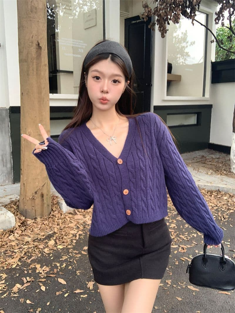 항구 바람 레트로 V넥 꽈배기 스웨터 여성 코트 가을 겨울 새로운 세련된 외국 가스 루즈핏 느긋한 니트 스웨터 맨위 상세 이미지 17