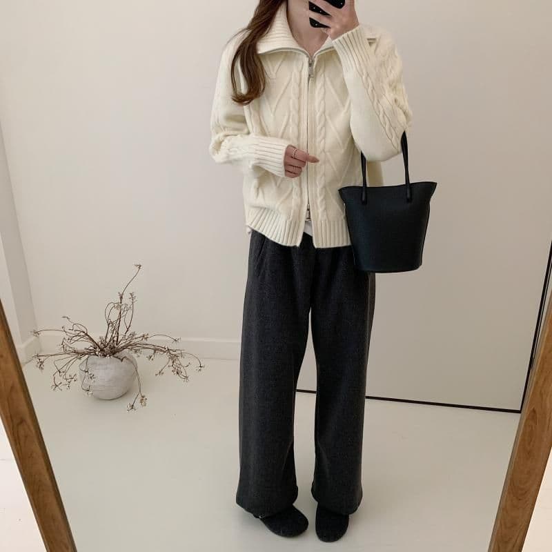 회색 터틀넥 꽈배기 지퍼 스웨터 오픈 가디건 여성 가을 겨울 새로운 품격 디자인 센스 쇼트 스타일 폴로 칼라 니트 재킷 상세 이미지 15