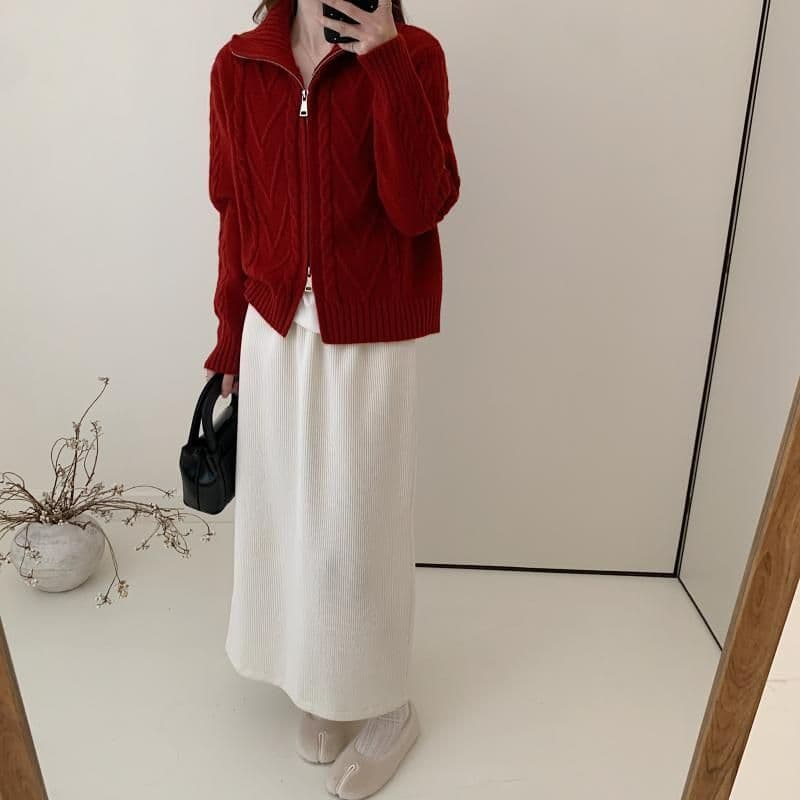회색 터틀넥 꽈배기 지퍼 스웨터 오픈 가디건 여성 가을 겨울 새로운 품격 디자인 센스 쇼트 스타일 폴로 칼라 니트 재킷 상세 이미지 17