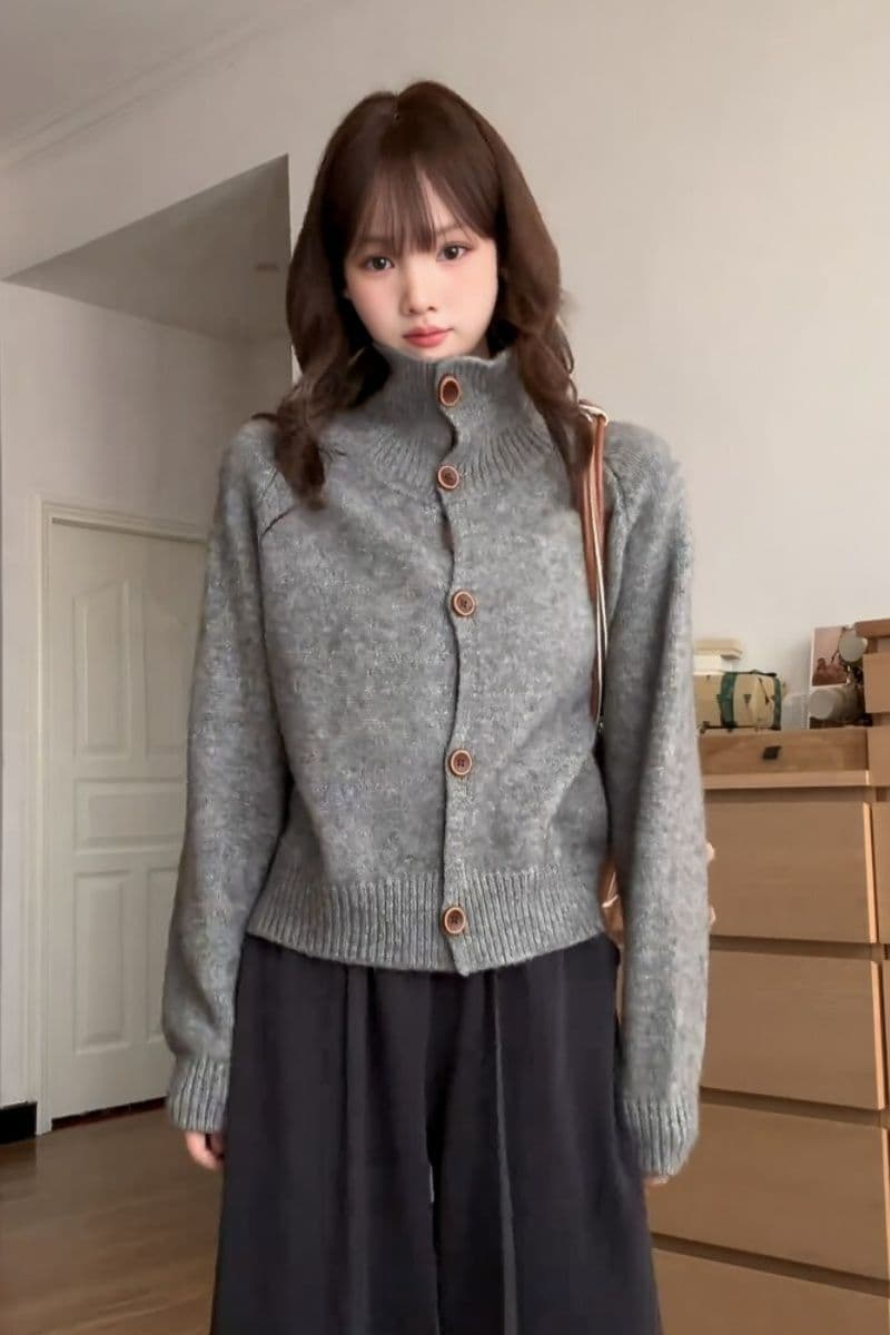 고급 센스 한 부서 레트로 품격 느긋한 바람 터틀넥 스웨터 코트 가을 섹션 다용도 부드러운 찹쌀 니트 오픈 가디건 여성 이미지 4