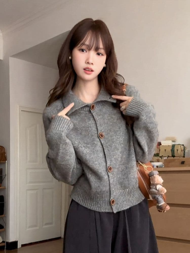 고급 센스 한 부서 레트로 품격 느긋한 바람 터틀넥 스웨터 코트 가을 섹션 다용도 부드러운 찹쌀 니트 오픈 가디건 여성 상세 이미지 2