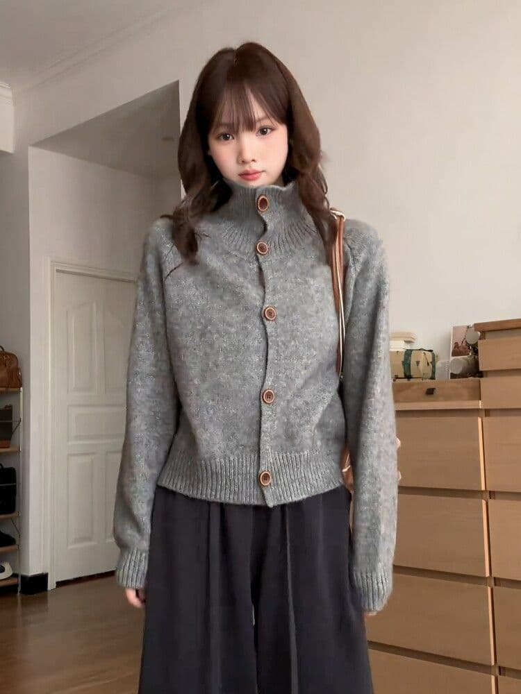 고급 센스 한 부서 레트로 품격 느긋한 바람 터틀넥 스웨터 코트 가을 섹션 다용도 부드러운 찹쌀 니트 오픈 가디건 여성 상세 이미지 4