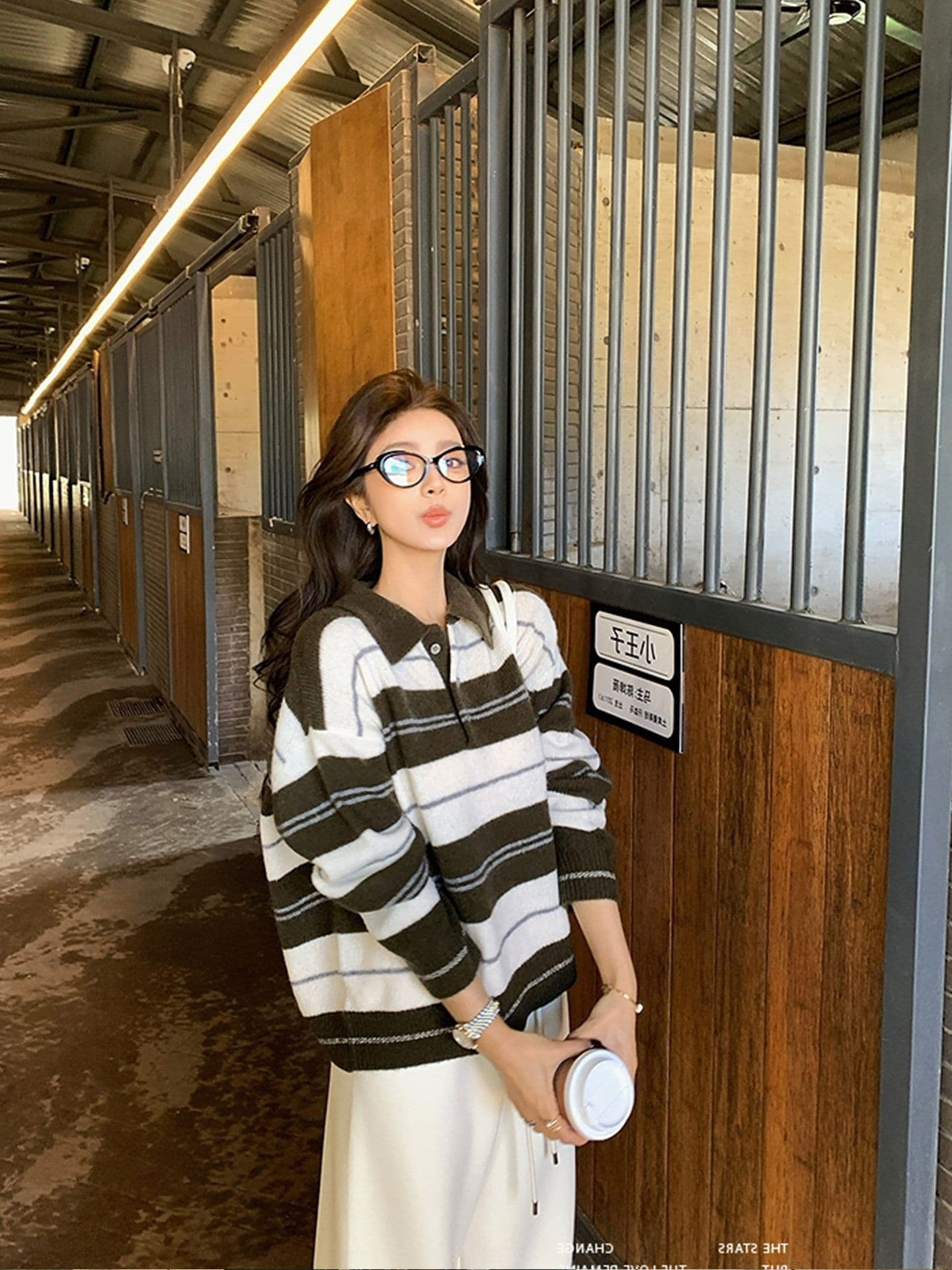 오래된 돈 모델 학생 양 플러시 2026 년 가을 겨울 높음 지혜 스트라이프 polo 풀오버 캐주얼 루즈핏 상세 이미지 13