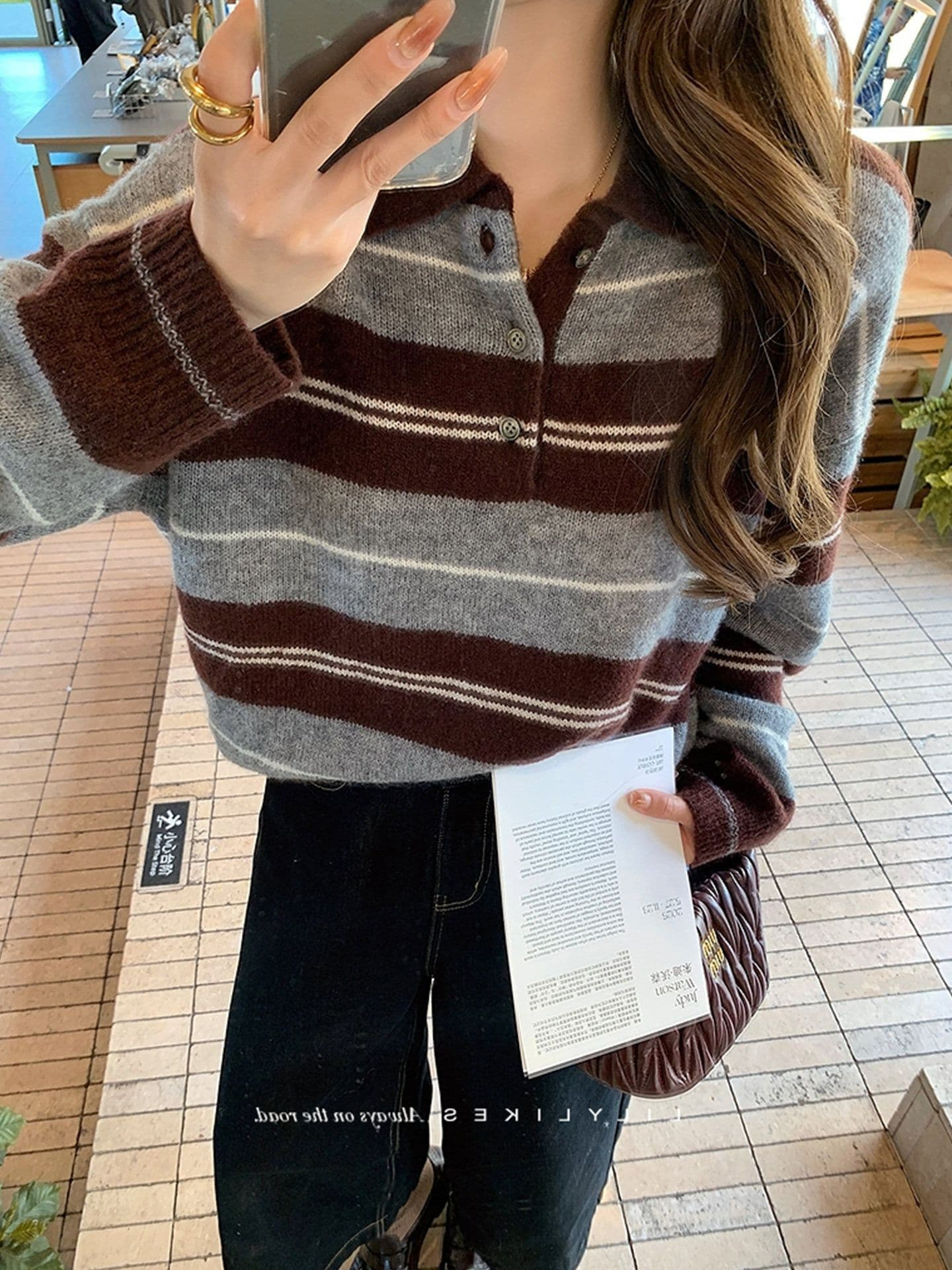 오래된 돈 모델 학생 양 플러시 2026 년 가을 겨울 높음 지혜 스트라이프 polo 풀오버 캐주얼 루즈핏 상세 이미지 14