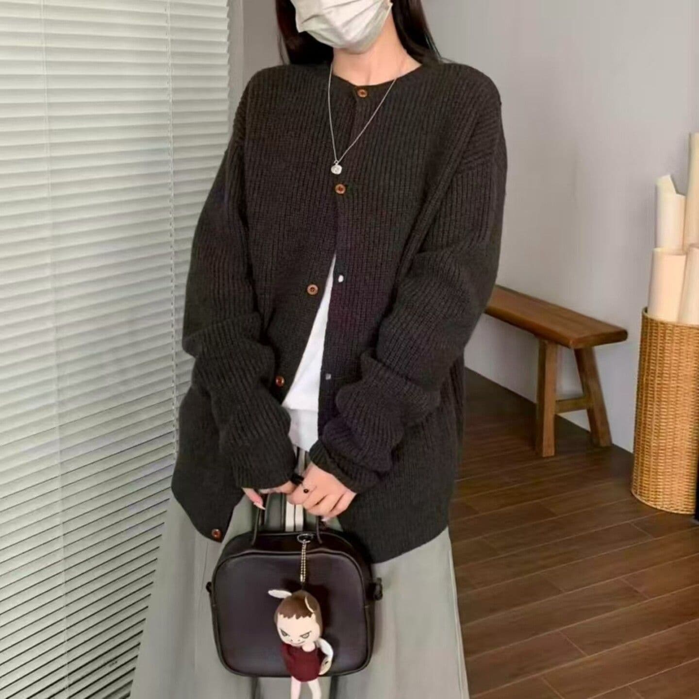 보존 추천 섹션 익스트림 제인 바람 루즈핏 라운드 넥 긴팔 양 플러시 대 오픈 가디건 니트 재킷 맨위 여성 가을 겨울 이미지 4