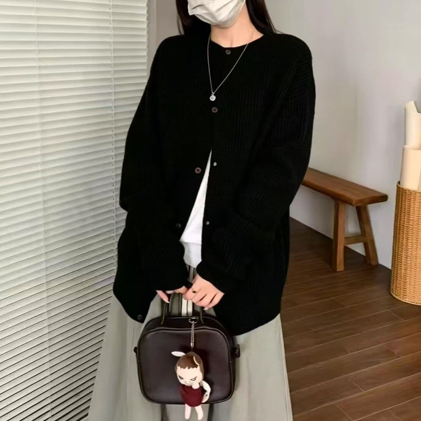보존 추천 섹션 익스트림 제인 바람 루즈핏 라운드 넥 긴팔 양 플러시 대 오픈 가디건 니트 재킷 맨위 여성 가을 겨울 이미지 3