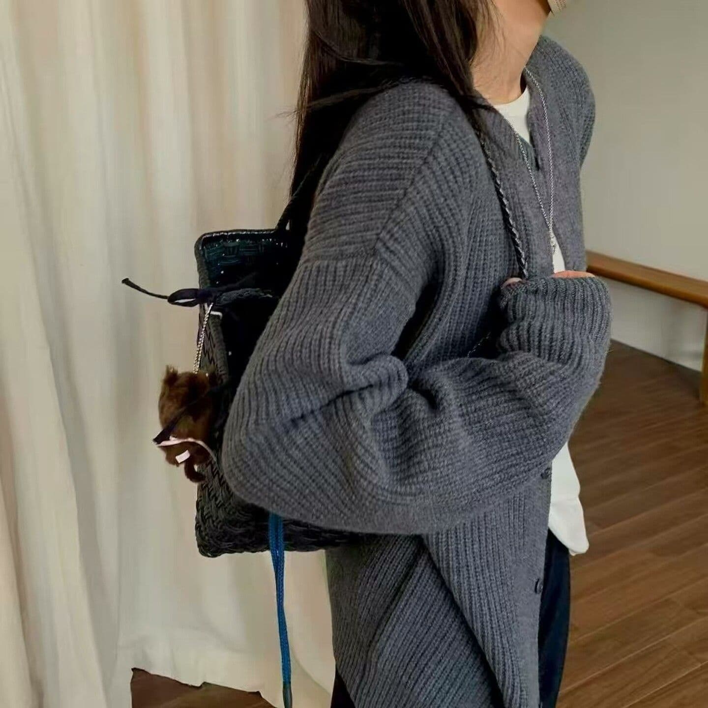 보존 추천 섹션 익스트림 제인 바람 루즈핏 라운드 넥 긴팔 양 플러시 대 오픈 가디건 니트 재킷 맨위 여성 가을 겨울 이미지 2