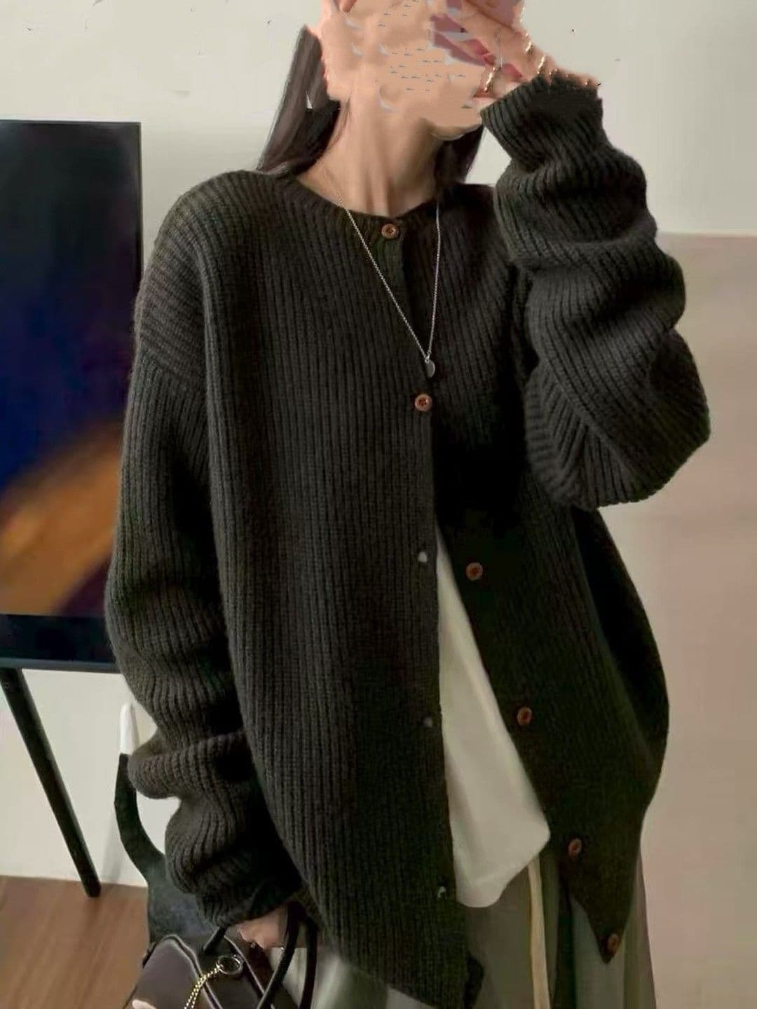 보존 추천 섹션 익스트림 제인 바람 루즈핏 라운드 넥 긴팔 양 플러시 대 오픈 가디건 니트 재킷 맨위 여성 가을 겨울 상세 이미지 2