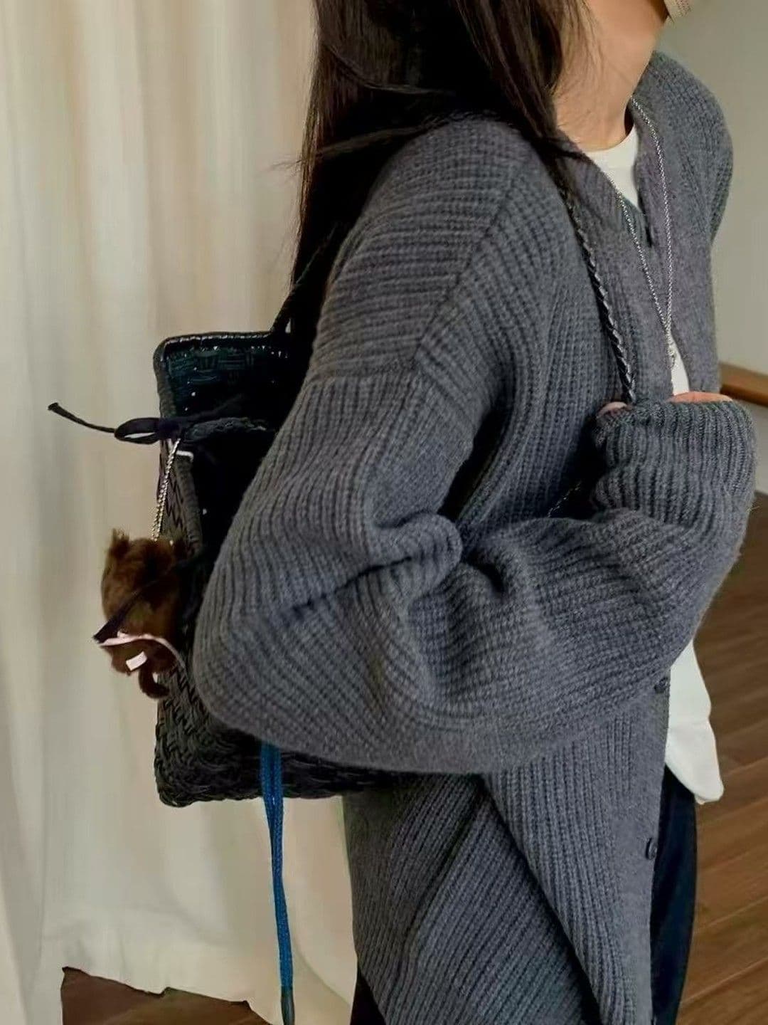 보존 추천 섹션 익스트림 제인 바람 루즈핏 라운드 넥 긴팔 양 플러시 대 오픈 가디건 니트 재킷 맨위 여성 가을 겨울 상세 이미지 3