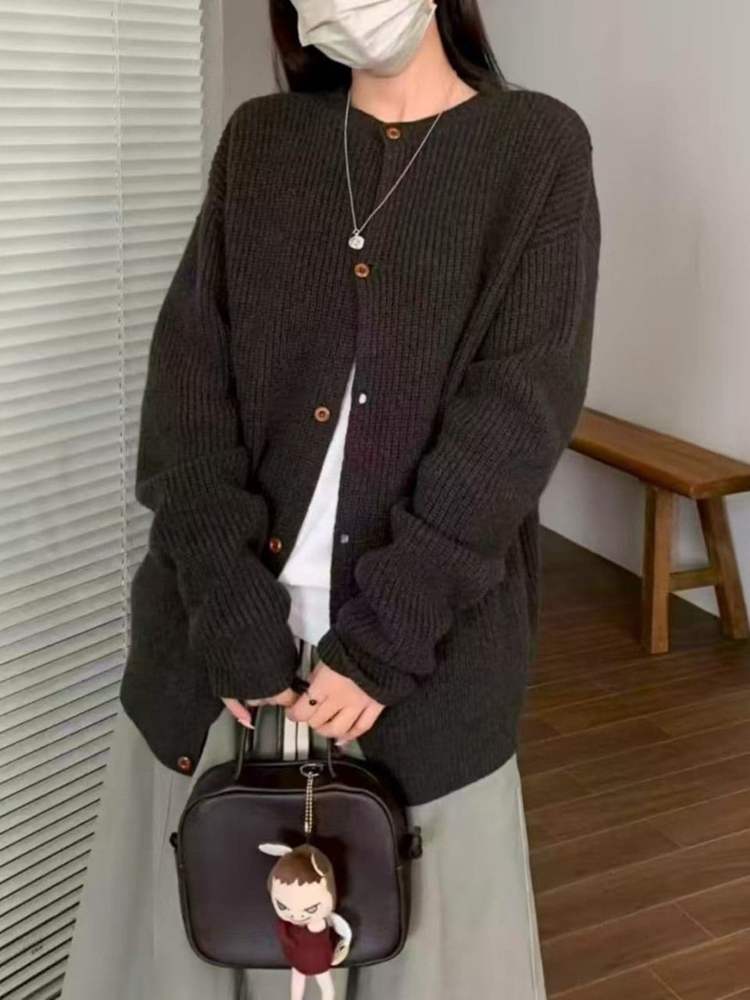 보존 추천 섹션 익스트림 제인 바람 루즈핏 라운드 넥 긴팔 양 플러시 대 오픈 가디건 니트 재킷 맨위 여성 가을 겨울 상세 이미지 5