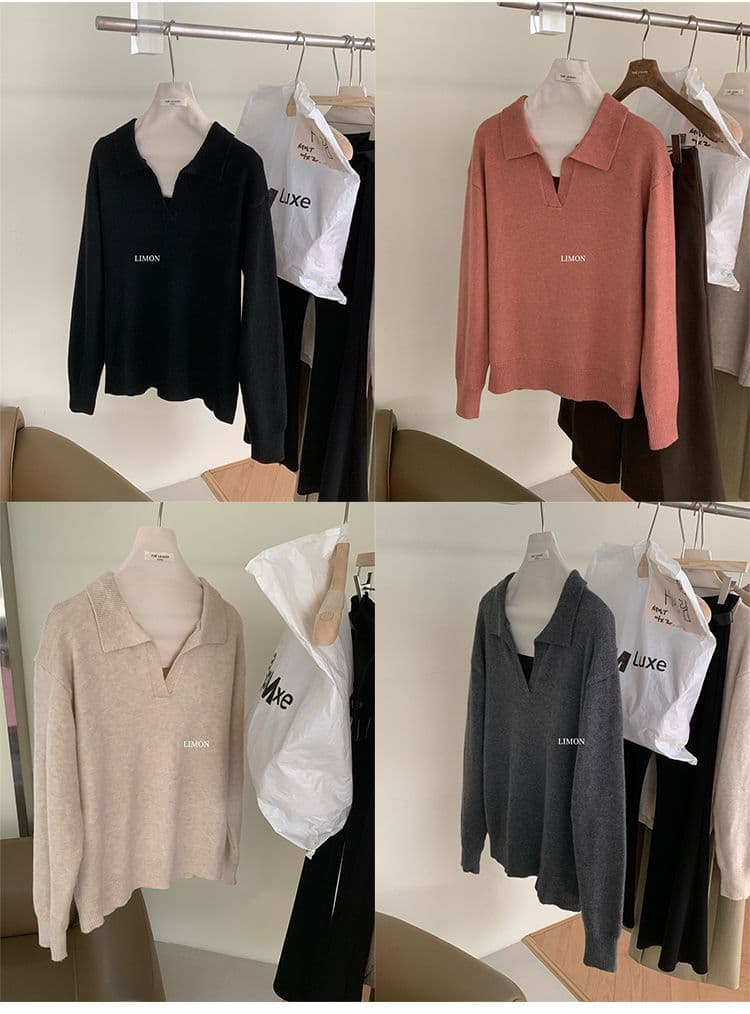 회색 폴로 칼라 스웨터 여자 인사이드 가져 가라. 니트 스웨터 2026 가을 새로운 느긋한 바람 polo 기본 셔츠 한 첨부 된 의류 상세 이미지 5