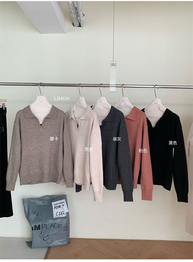 회색 폴로 칼라 스웨터 여자 인사이드 가져 가라. 니트 스웨터 2026 가을 새로운 느긋한 바람 polo 기본 셔츠 한 첨부 된 의류 상세 이미지 6
