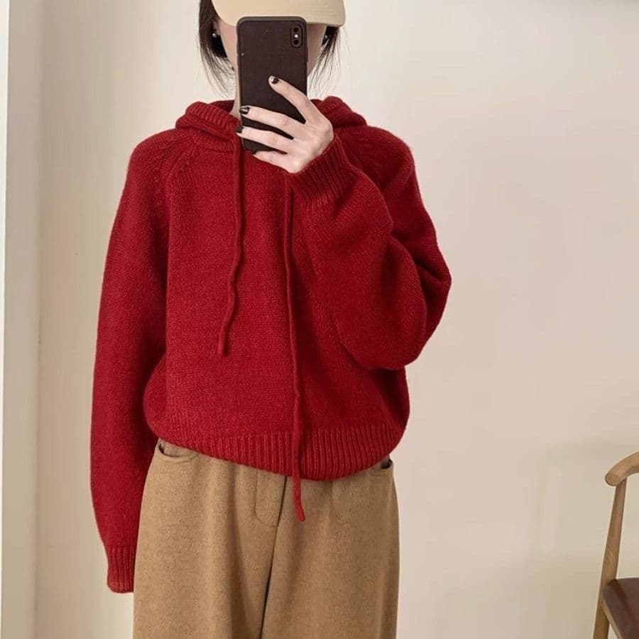 느긋한 바람 후드 캐주얼 루즈핏 고급 센스 두꺼운 스웨터 여자 가을 겨울 새로운 한국 스타일 쇼트 스타일 니트 맨위 트렌디 이미지 5