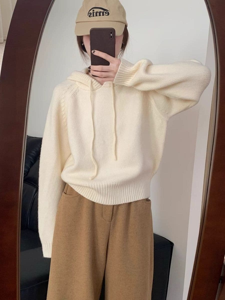 느긋한 바람 후드 캐주얼 루즈핏 고급 센스 두꺼운 스웨터 여자 가을 겨울 새로운 한국 스타일 쇼트 스타일 니트 맨위 트렌디 이미지 3