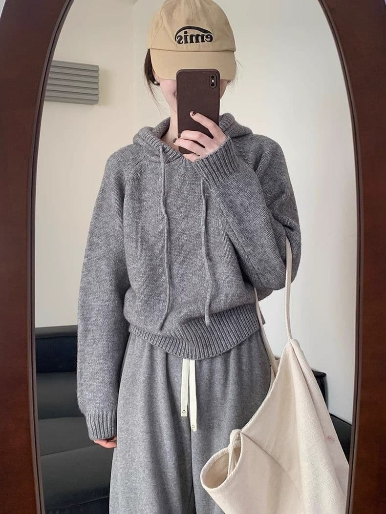 느긋한 바람 후드 캐주얼 루즈핏 고급 센스 두꺼운 스웨터 여자 가을 겨울 새로운 한국 스타일 쇼트 스타일 니트 맨위 트렌디 상세 이미지 5