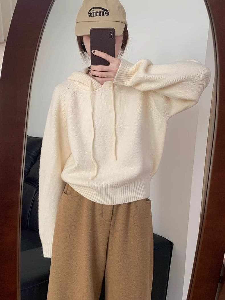 느긋한 바람 후드 캐주얼 루즈핏 고급 센스 두꺼운 스웨터 여자 가을 겨울 새로운 한국 스타일 쇼트 스타일 니트 맨위 트렌디 상세 이미지 10