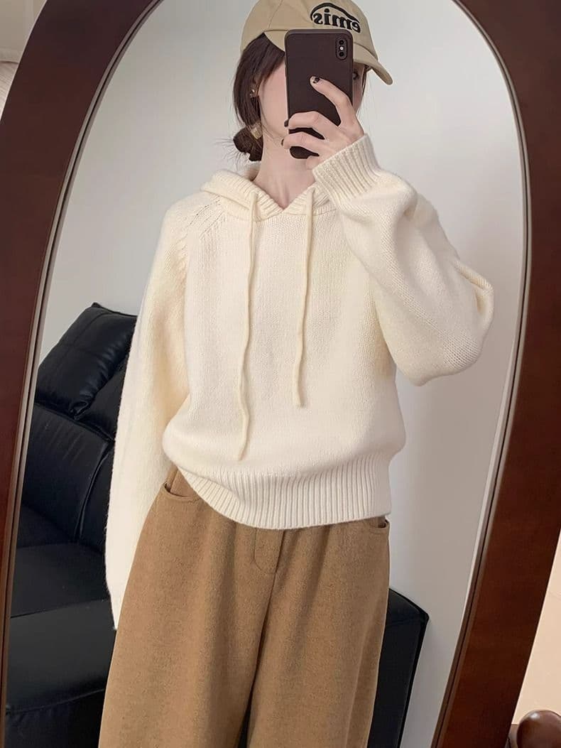 느긋한 바람 후드 캐주얼 루즈핏 고급 센스 두꺼운 스웨터 여자 가을 겨울 새로운 한국 스타일 쇼트 스타일 니트 맨위 트렌디 상세 이미지 12