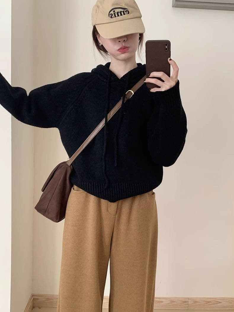 느긋한 바람 후드 캐주얼 루즈핏 고급 센스 두꺼운 스웨터 여자 가을 겨울 새로운 한국 스타일 쇼트 스타일 니트 맨위 트렌디 상세 이미지 17