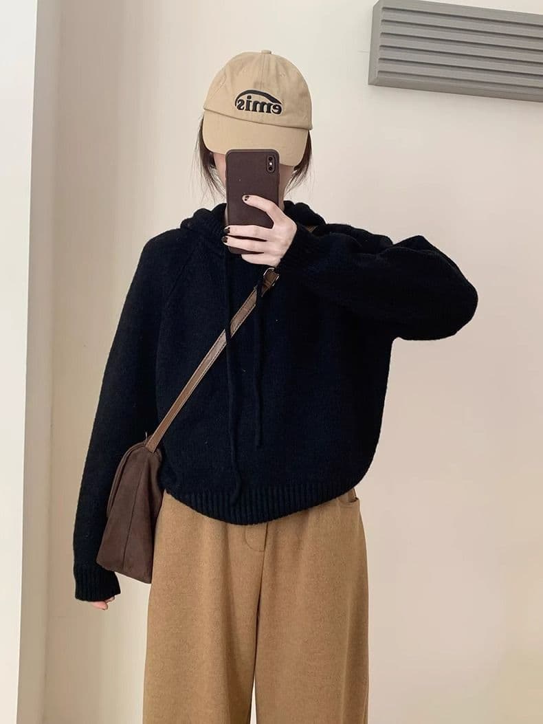 느긋한 바람 후드 캐주얼 루즈핏 고급 센스 두꺼운 스웨터 여자 가을 겨울 새로운 한국 스타일 쇼트 스타일 니트 맨위 트렌디 상세 이미지 21