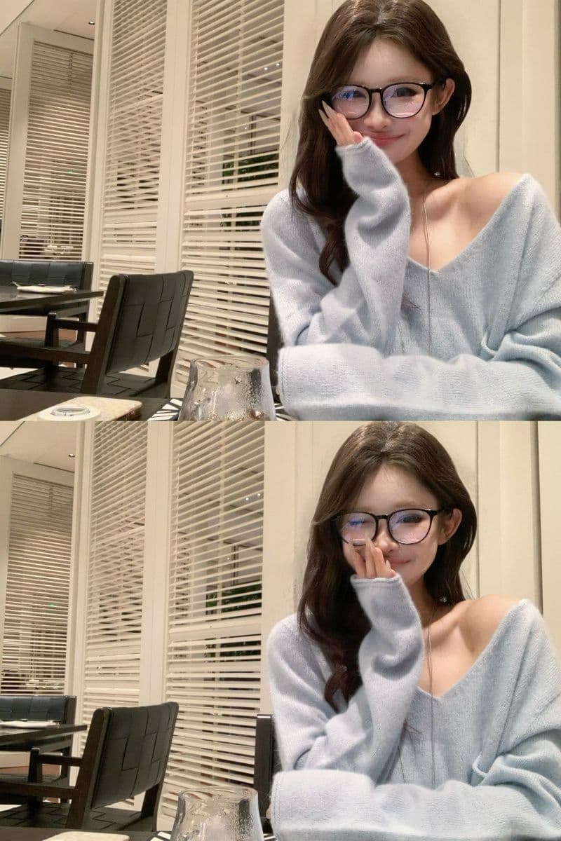 편안함 부드러운 찹쌀 2026 가을 겨울 무봉제 캠코더 ji ~까지 평범한 게으른 V넥 니트 스웨터 이미지 3