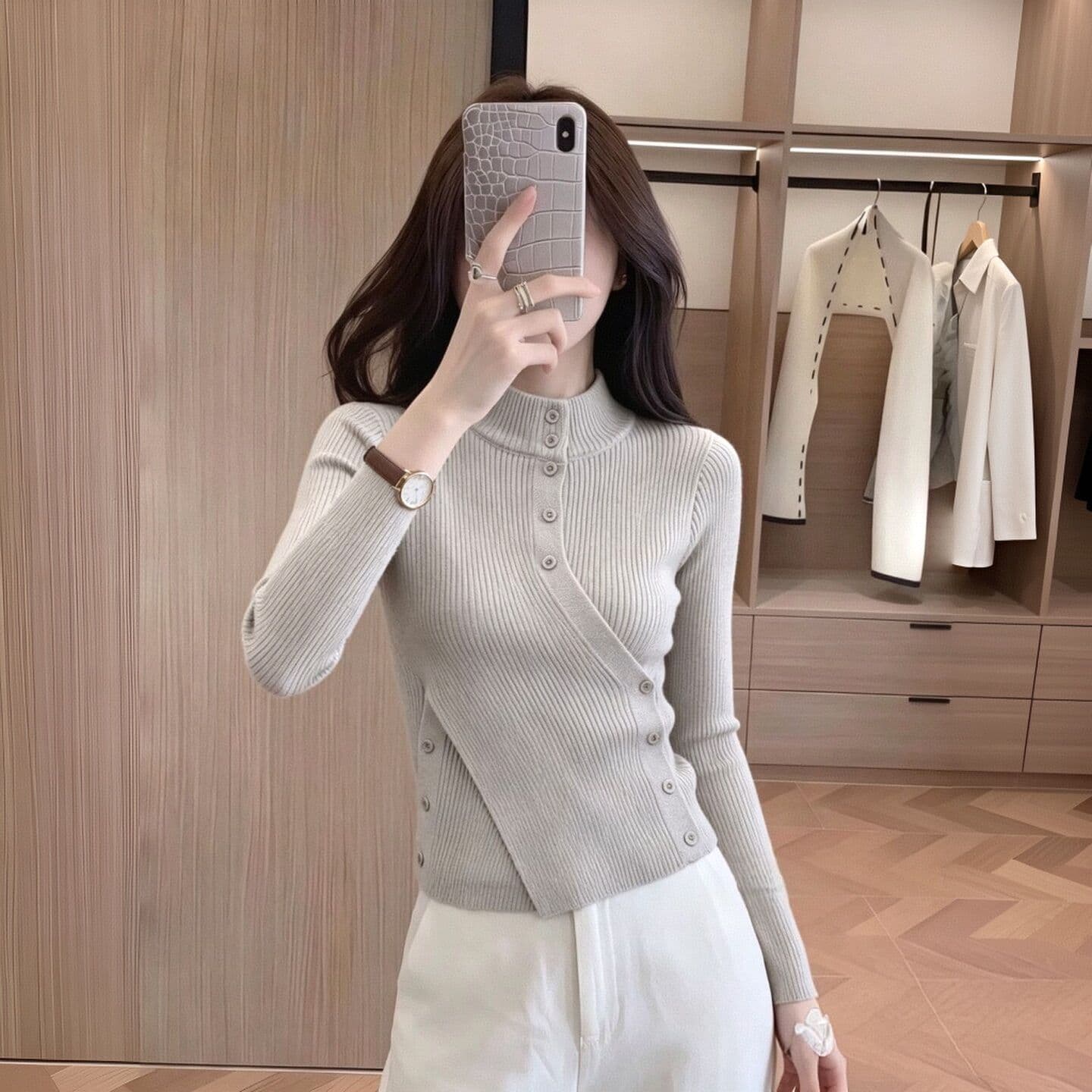 한 부서 허리 수축 작은 대중 디자인 반하이넥 만나는 니트 스웨터 패션 착용 가져 가라. 긴팔 제인 부서 여성 가을 겨울 스웨터 상세 이미지 7