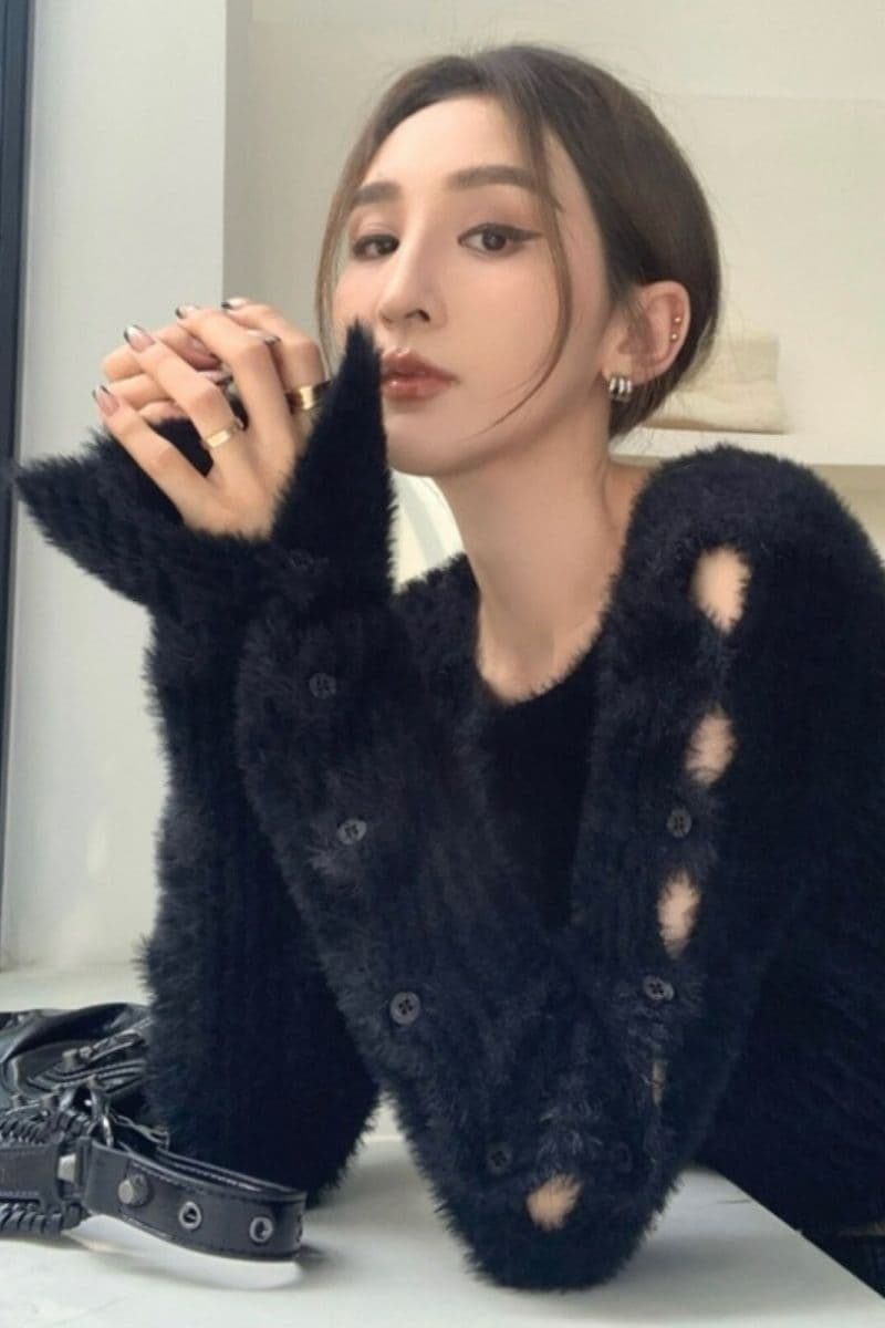 부드러운 찹쌀 부드러운 바람 우유 fufu 인사이드 가져 가라. 스웨터 여자 가을 겨울 니트 스웨터 쇼트 스타일 홀로우 아웃 고급 센스 슈퍼 잘 생긴 맨위 상세 이미지 6