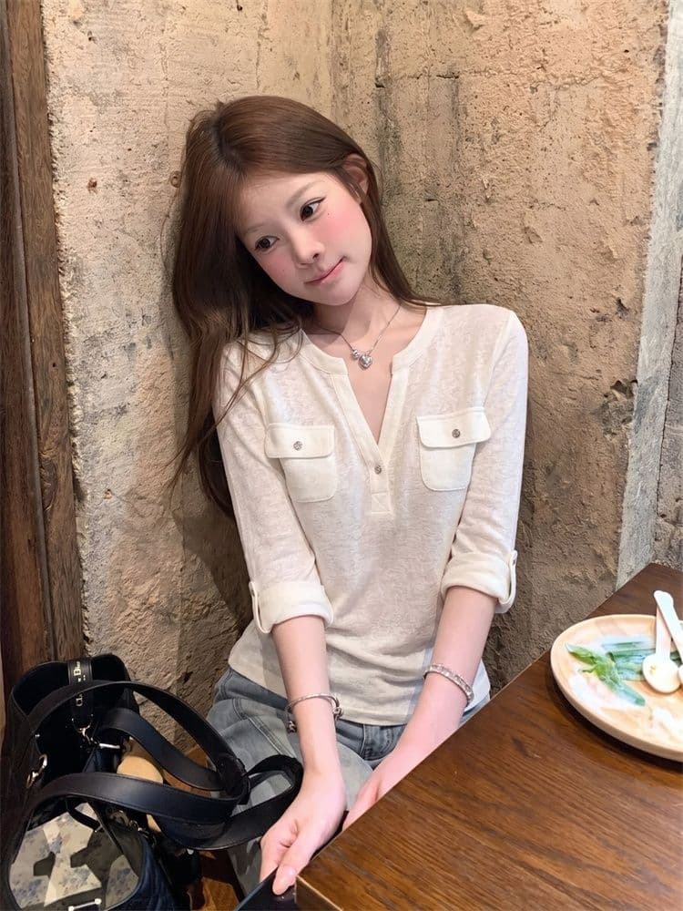 165 그램 눈꽃 면 직장 바람 패션 다용도 고급 센스 편안함 통기성 중간 소매 티셔츠 여성 가을 캐주얼 바람 맨위