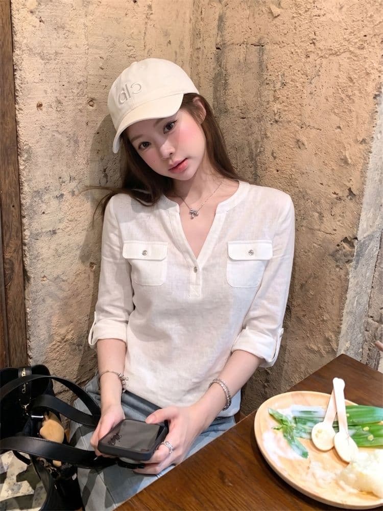 165 그램 눈꽃 면 직장 바람 패션 다용도 고급 센스 편안함 통기성 중간 소매 티셔츠 여성 가을 캐주얼 바람 맨위 상세 이미지 6