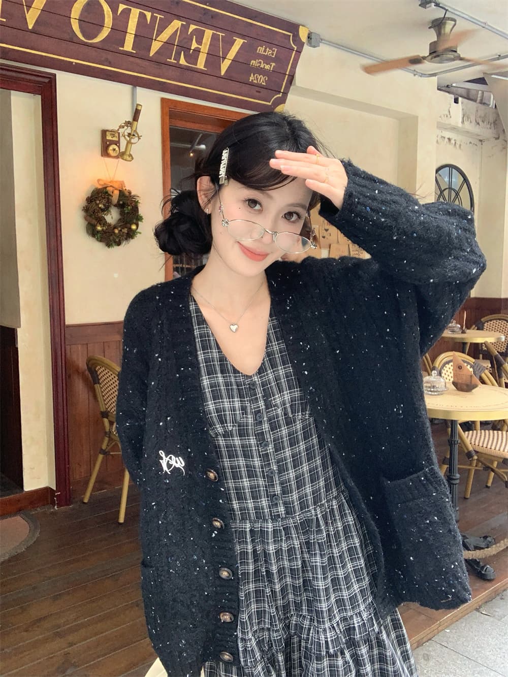 실사 정가 루즈핏 색상 포인트 스웨터 오픈 가디건 여성 코트 회색 느긋한 바람 점프 슈트 롱 스커트 상세 이미지 10