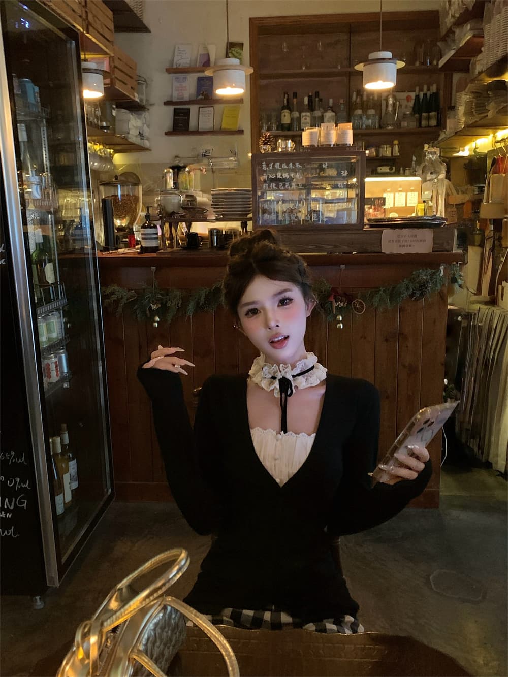 실사 정가 중년 레이스 레이스 조끼 여성 디자인 센스 광장 칼라 민소매 맨위 상세 이미지 3