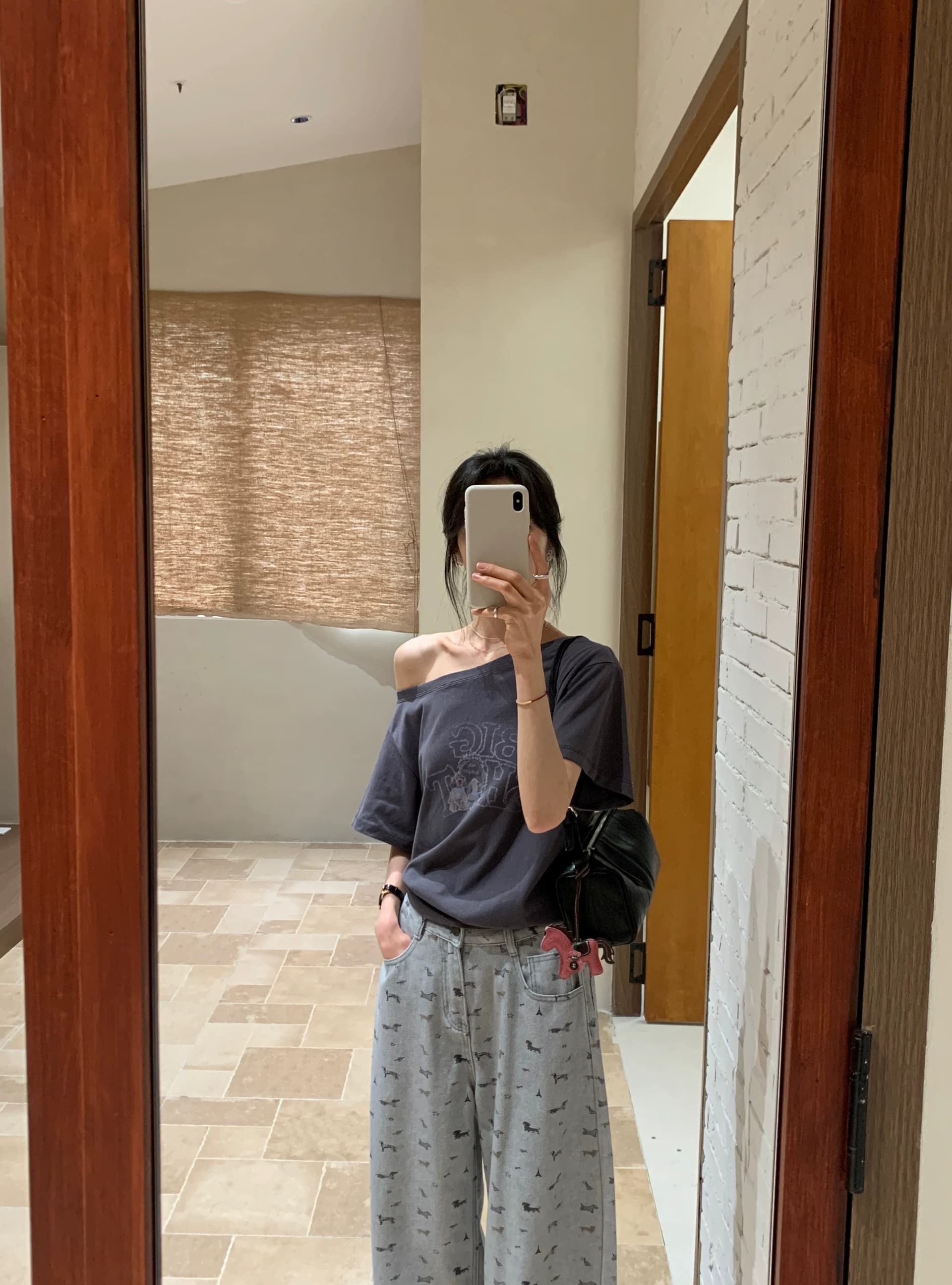 닥스 훈트 프린트 스트레이트 청바지 여성 여름 새로운 하이웨이스트 와이드 레그 팬츠 루즈핏 롱 바지 상세 이미지 4