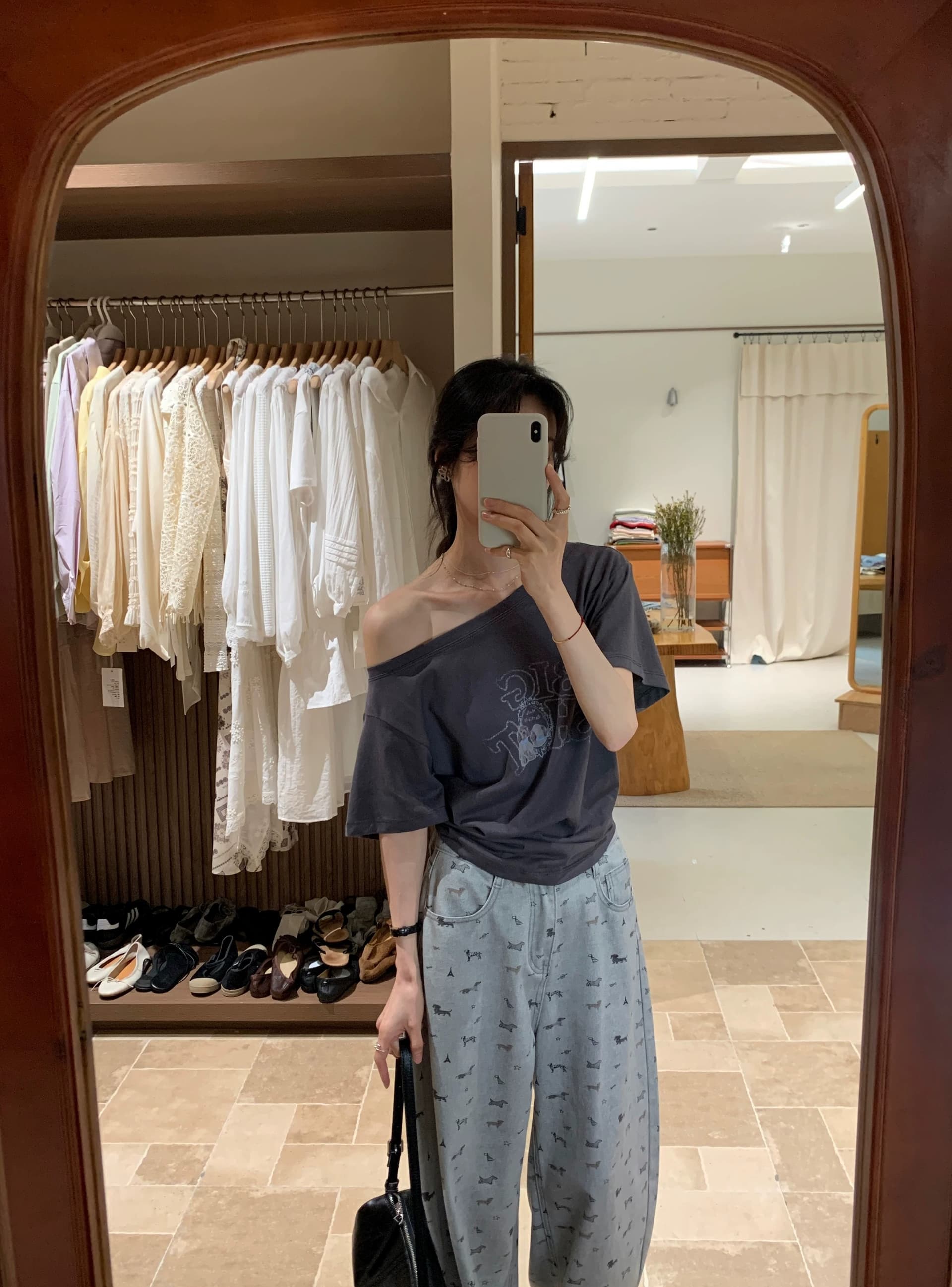 닥스 훈트 프린트 스트레이트 청바지 여성 여름 새로운 하이웨이스트 와이드 레그 팬츠 루즈핏 롱 바지 상세 이미지 5