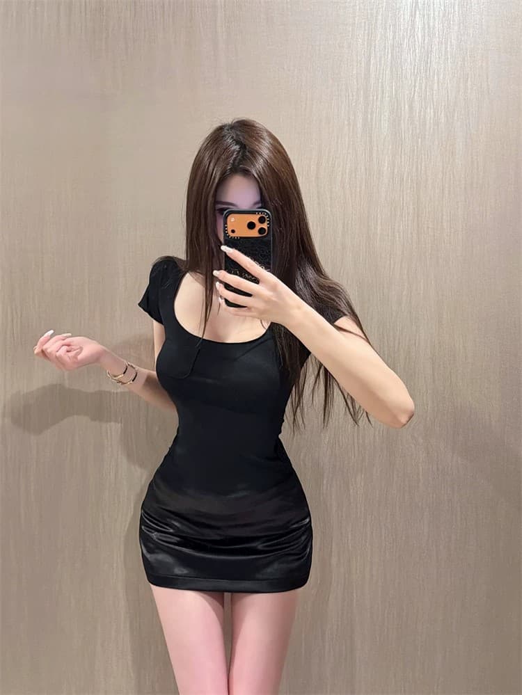 여름 단색 광장 칼라 몸매 가꾸기 반팔 티셔츠 여성 슬림해 보이는 맨위 상세 이미지 8