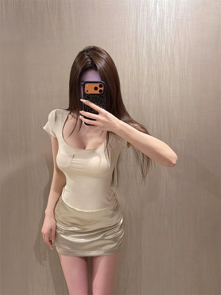 여름 단색 광장 칼라 몸매 가꾸기 반팔 티셔츠 여성 슬림해 보이는 맨위 상세 이미지 11