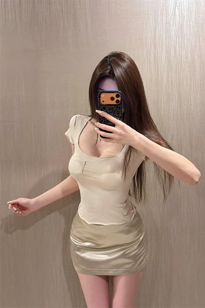 여름 단색 광장 칼라 몸매 가꾸기 반팔 티셔츠 여성 슬림해 보이는 맨위 이미지 5