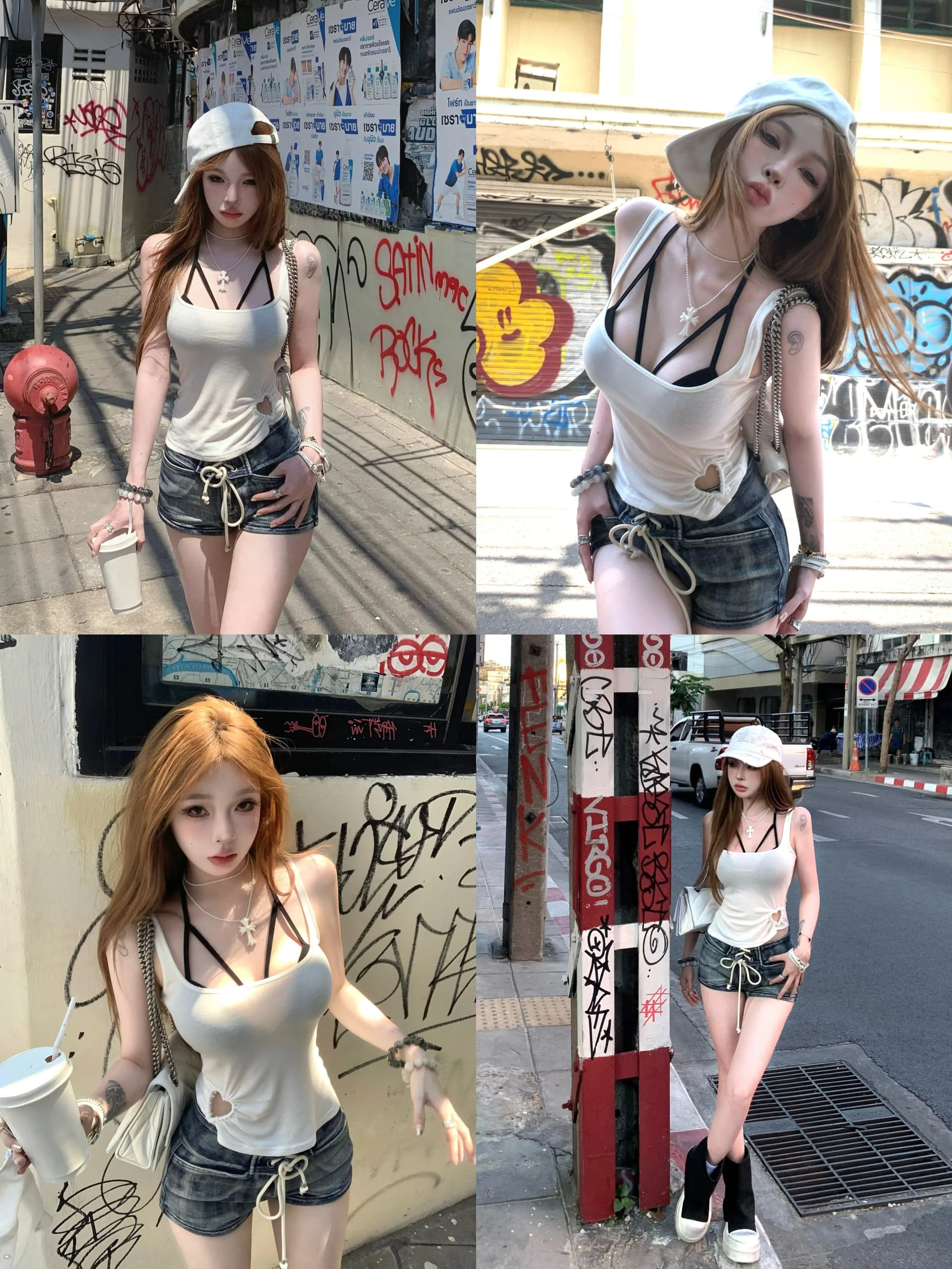 핫걸 순수한 욕망 바람 검정색 작은 슬링 조끼 여성 여름 홀로우 아웃 디자인 센스 스택 착용 투피스 세트 이미지 4