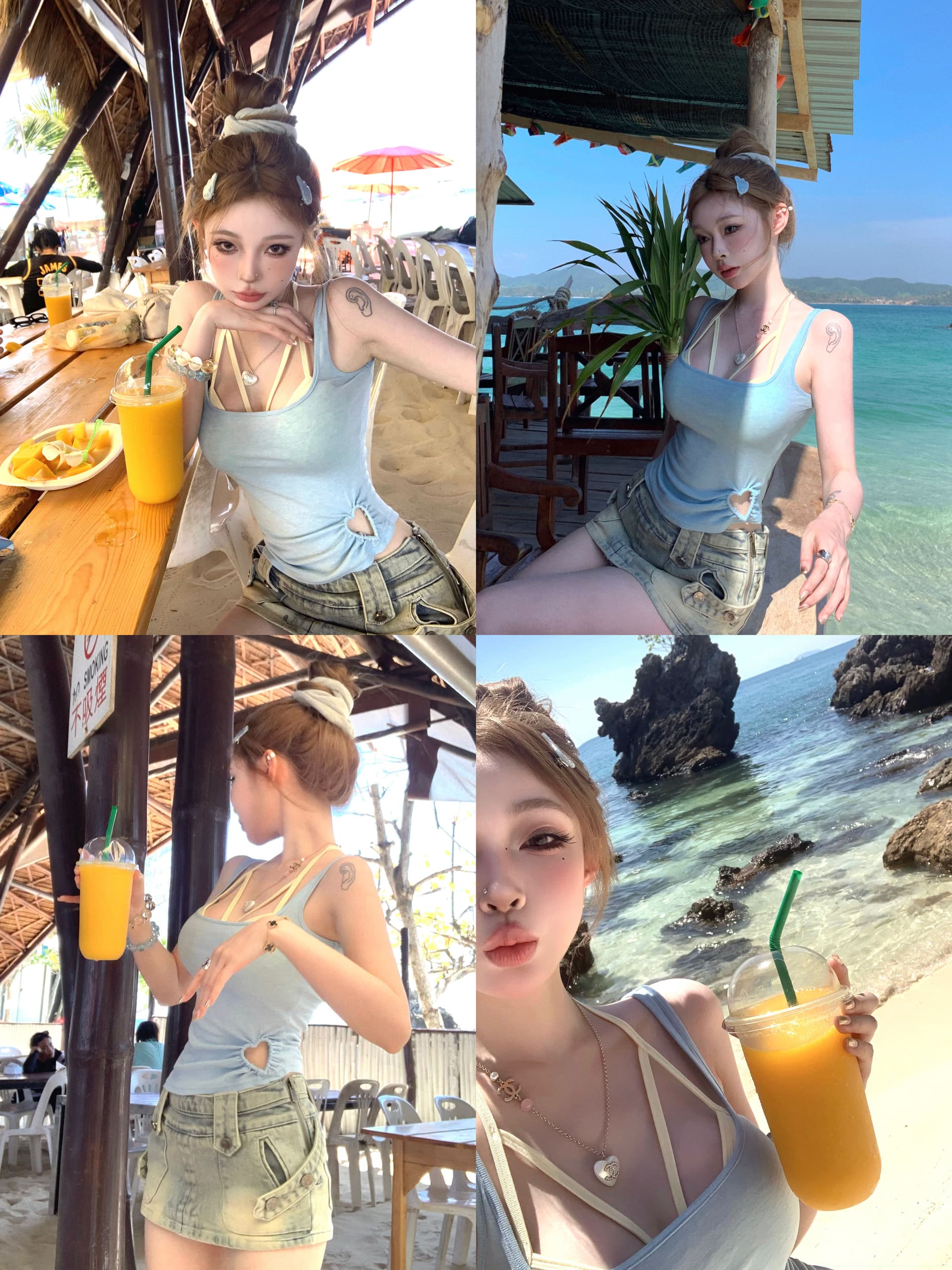 핫걸 순수한 욕망 바람 검정색 작은 슬링 조끼 여성 여름 홀로우 아웃 디자인 센스 스택 착용 투피스 세트 이미지 3