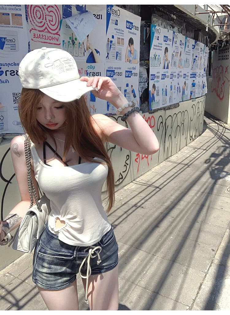 핫걸 순수한 욕망 바람 검정색 작은 슬링 조끼 여성 여름 홀로우 아웃 디자인 센스 스택 착용 투피스 세트 상세 이미지 45