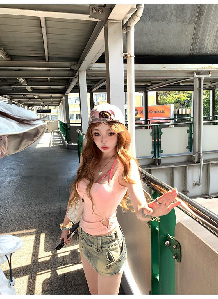 핫걸 순수한 욕망 바람 검정색 작은 슬링 조끼 여성 여름 홀로우 아웃 디자인 센스 스택 착용 투피스 세트 상세 이미지 67