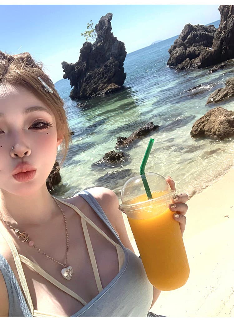 핫걸 순수한 욕망 바람 검정색 작은 슬링 조끼 여성 여름 홀로우 아웃 디자인 센스 스택 착용 투피스 세트 상세 이미지 84