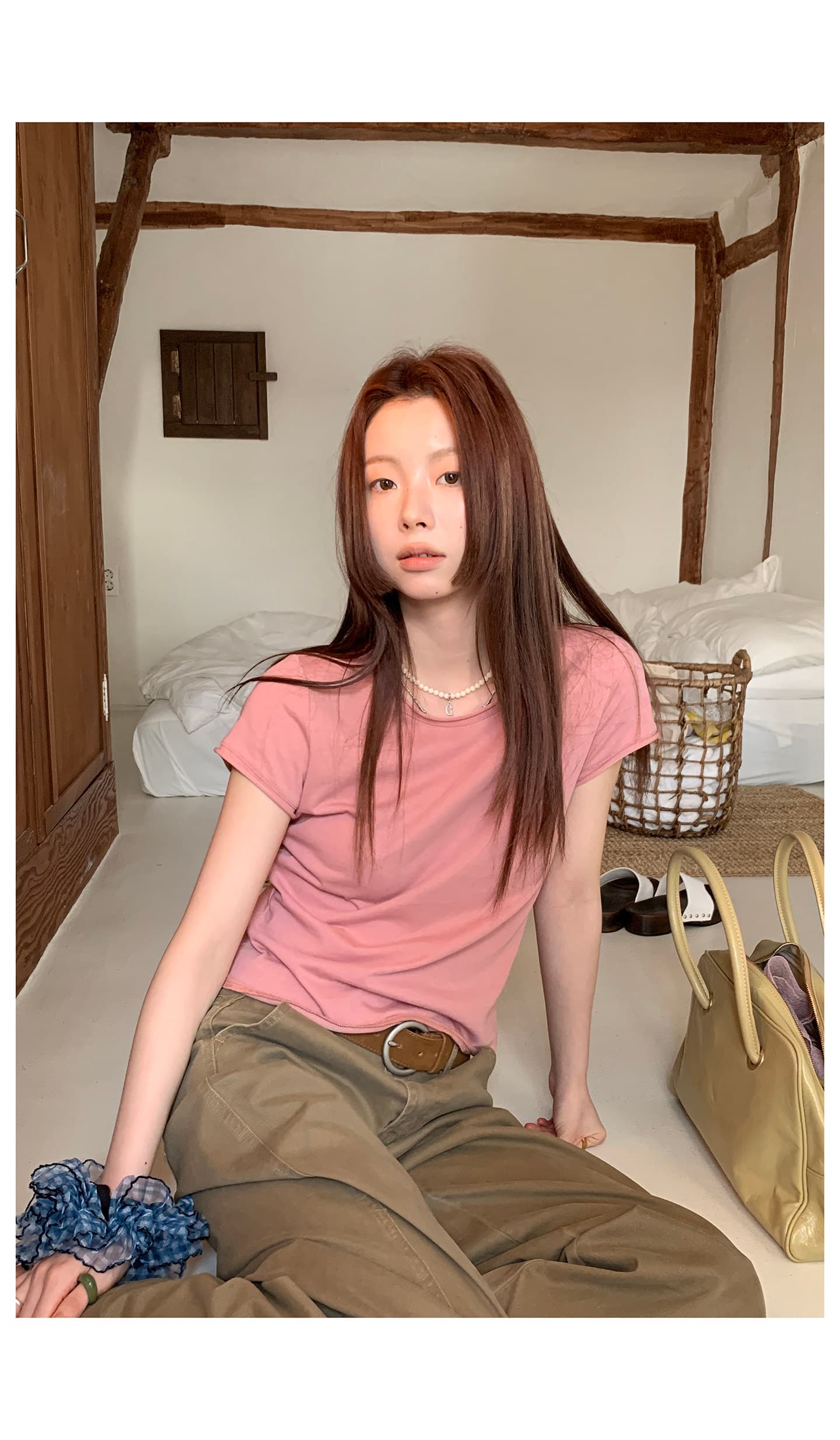 기초 섹션 단색 볼륨 측면 반팔 티셔츠 여성 여름 슬림해 보이는 풀오버 맨위 상세 이미지 2